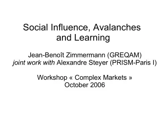 Social Influence, Avalanches  and Learning  Jean-Benot Zimmermann (GREQAM) joint work with