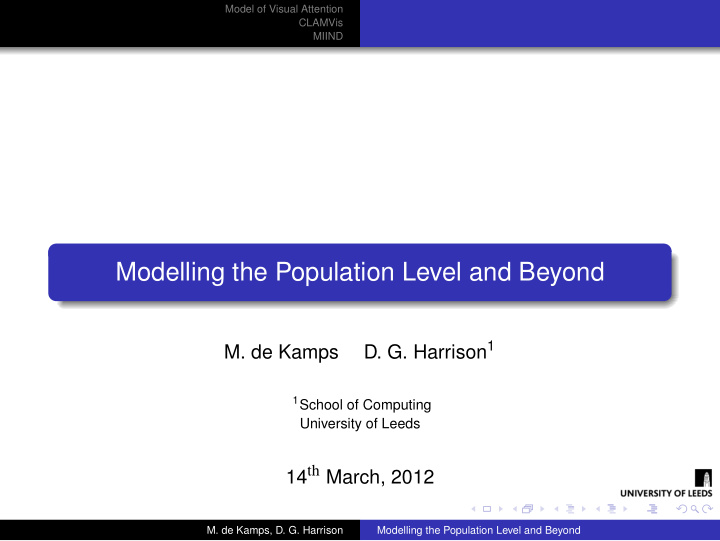 modelling the population level and beyond