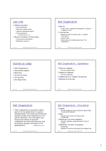 1  Self -Or ganizat ion -  St igmergy - Advant ages  Charact erist ics  Dynamic syst ems