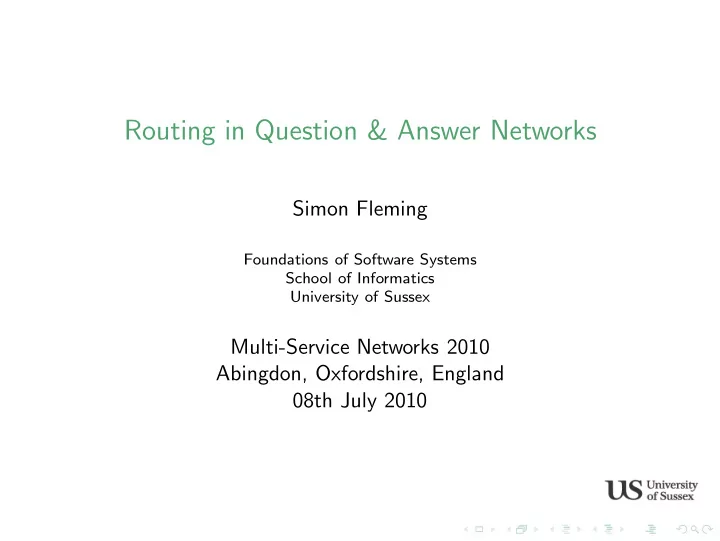 routing in question answer networks