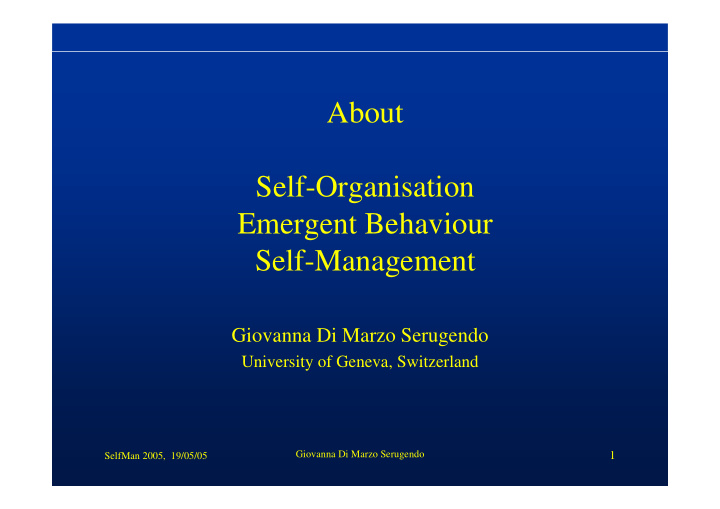 about self organisation emergent behaviour self management