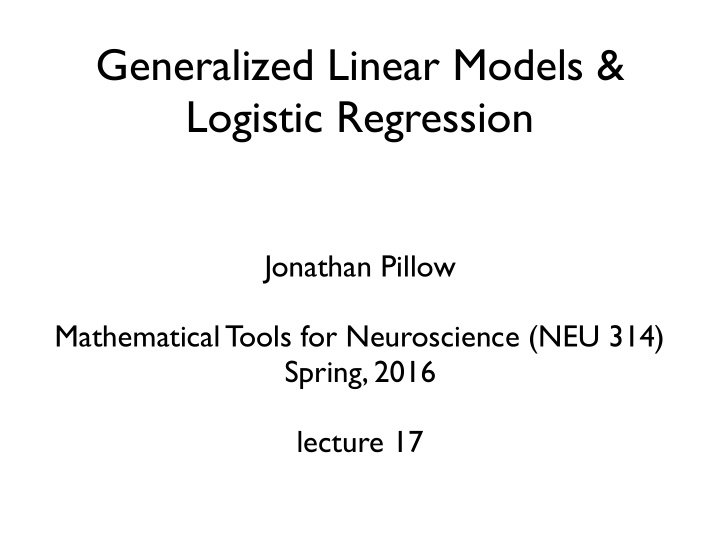 generalized linear models logistic regression