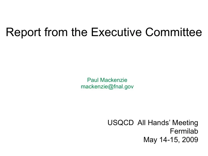 report from the executive committee