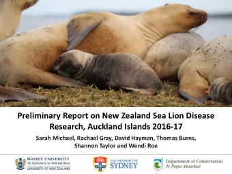 Preliminary Report on New Zealand Sea Lion Disease  Research, Auckland Islands 2016-17  Sarah