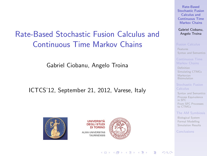 rate based stochastic fusion calculus and