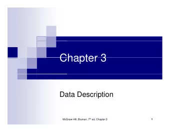 Chapter 3  Chapter 3  Data Description McGraw-Hill, Bluman, 7 th ed, Chapter 3  1  Ch  Chapter 3