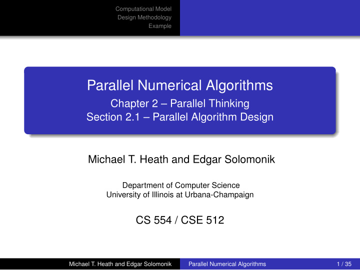 parallel numerical algorithms