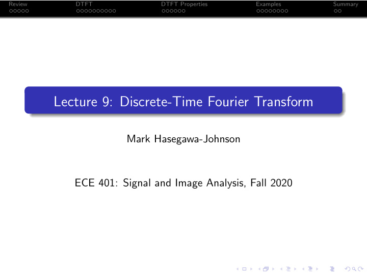 lecture 9 discrete time fourier transform