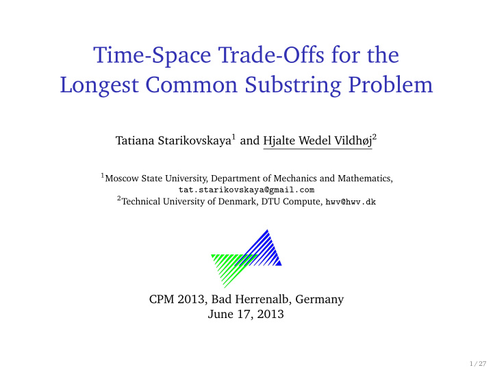 time space trade offs for the longest common substring