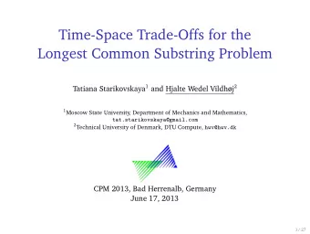 Time-Space Trade-Offs for the  Longest Common Substring Problem Tatiana Starikovskaya 1 and Hjalte