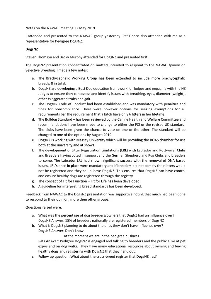 notes on the nawac meeting 22 may 2019 i attended and