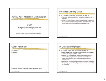 CPSC 121: Models of Computation  Use truth tables to establish or refute the validity of a rule