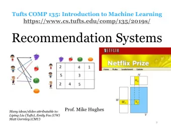 Recommendation Systems  Prof. Mike Hughes  Many ideas/slides attributable to:  Liping Liu (Tufts),