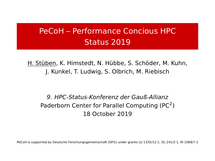 pecoh performance concious hpc status 2019