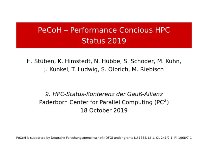pecoh performance concious hpc status 2019