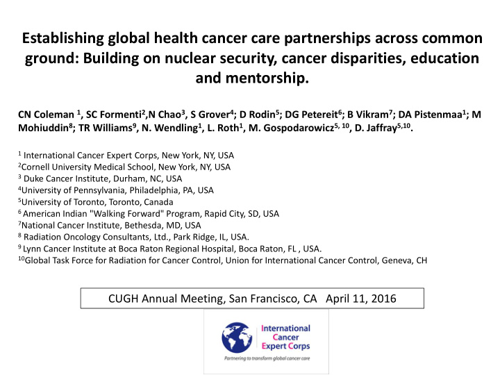 establishing global health cancer care partnerships