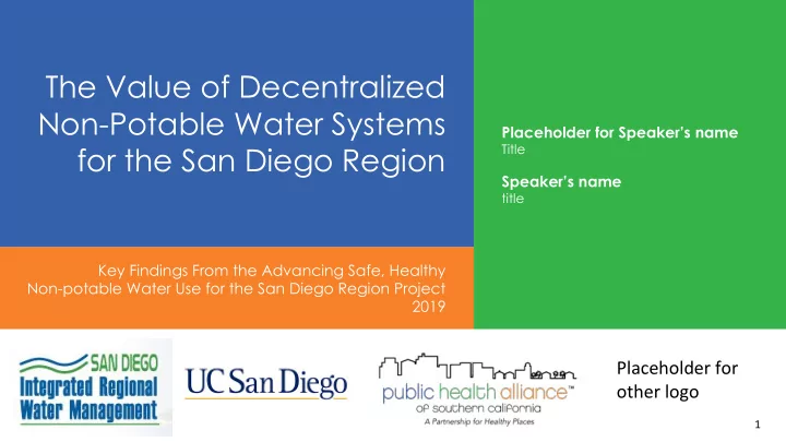 the value of decentralized non potable water systems