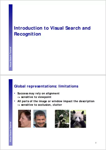 Introduction to Visual Search and  Recognition  Visual Search Tutorial  Global representations: