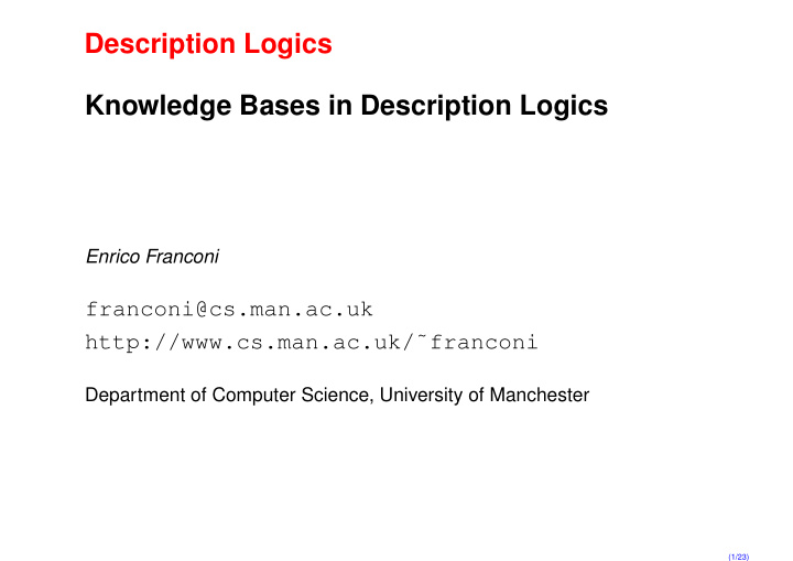 description logics knowledge bases in description logics