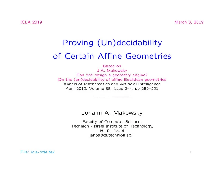 proving un decidability of certain affine geometries