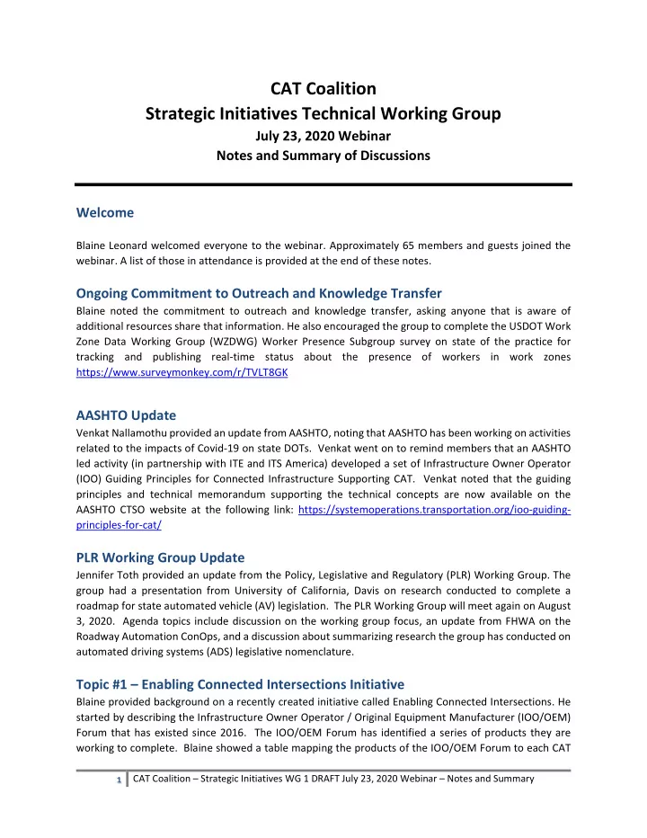 cat coalition strategic initiatives technical working