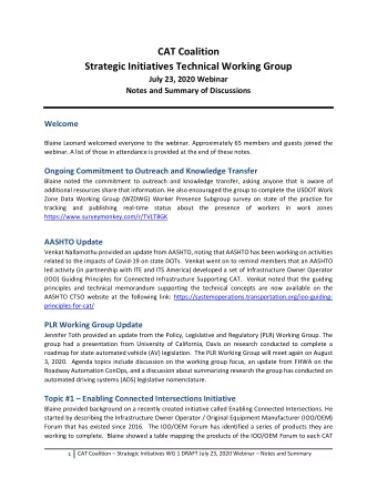 CAT Coalition  Strategic Initiatives Technical Working Group  July 23, 2020 Webinar  Notes and