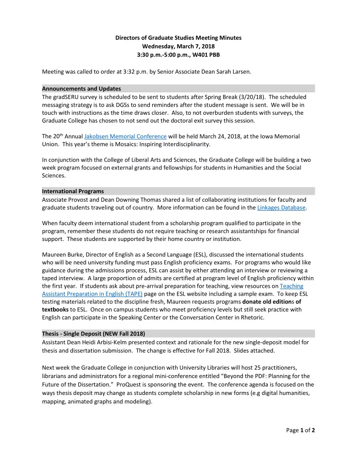 directors of graduate studies meeting minutes wednesday