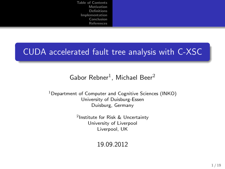 cuda accelerated fault tree analysis with c xsc