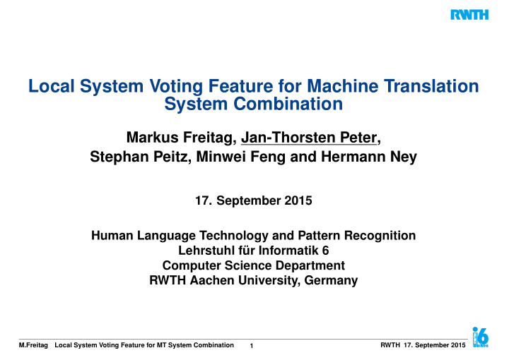 local system voting feature for machine translation
