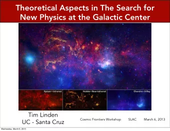 Theoretical Aspects in The Search for  New Physics at the Galactic Center  Tim Linden  Cosmic