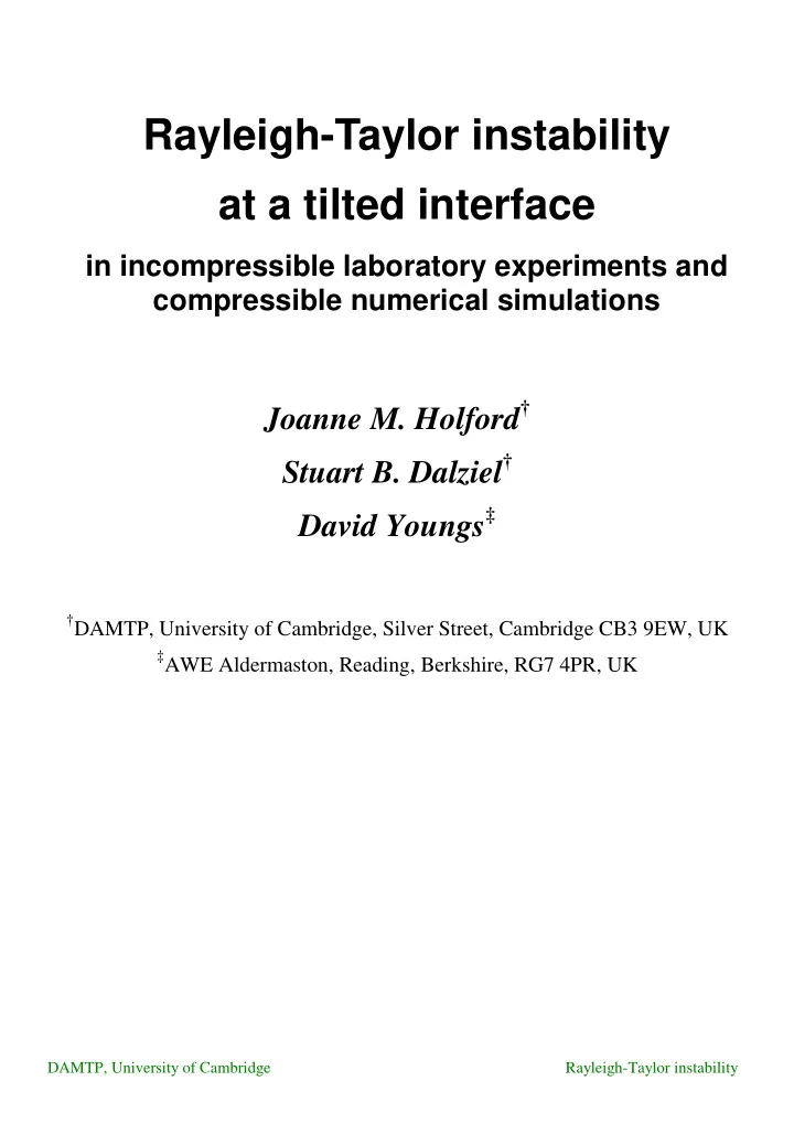 rayleigh taylor instability at a tilted interface