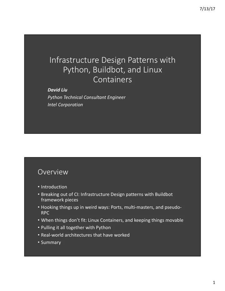 infrastructure design patterns with python buildbot and