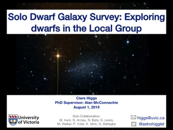 Solo Dwarf Galaxy Survey: Exploring  dwarfs in the Local Group  Clare Higgs  PhD Supervisor: Alan