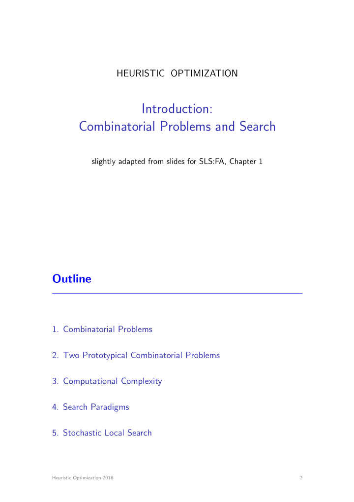 introduction combinatorial problems and search