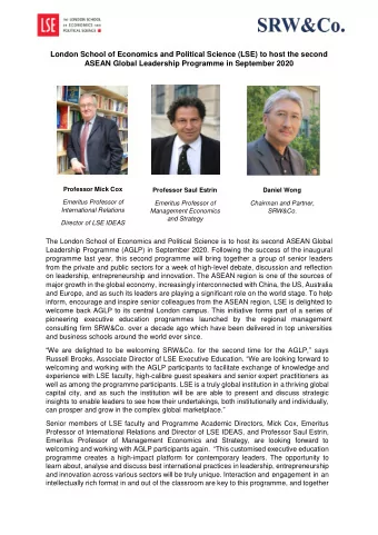 London School of Economics and Political Science (LSE) to host the second  ASEAN Global Leadership
