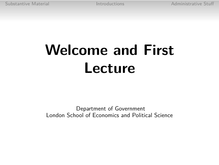 welcome and first lecture
