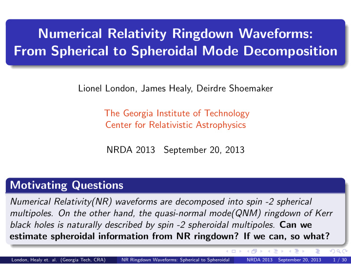 numerical relativity ringdown waveforms from spherical to