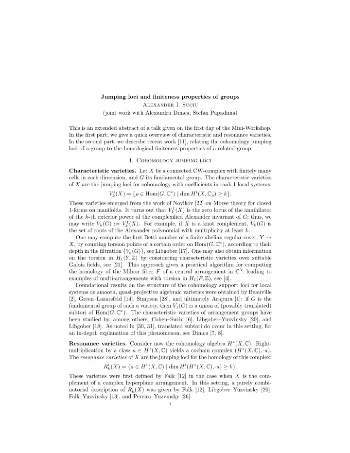 jumping loci and finiteness properties of groups