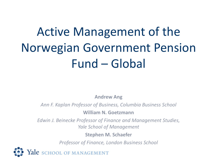 active management of the norwegian government pension