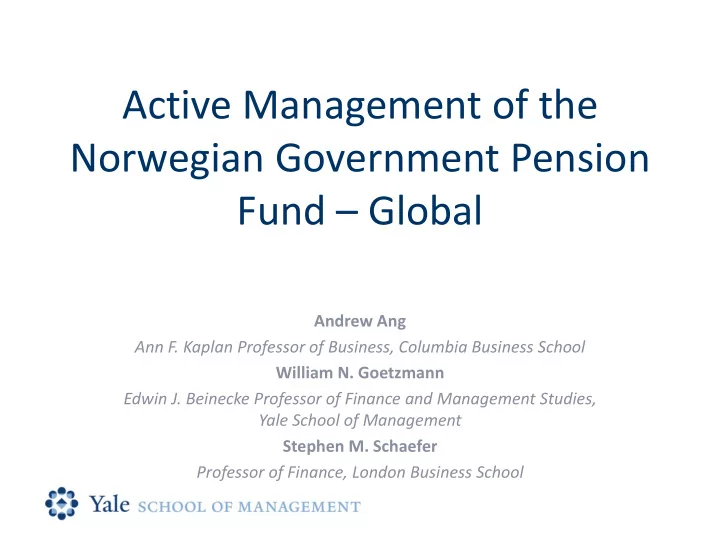 active management of the norwegian government pension