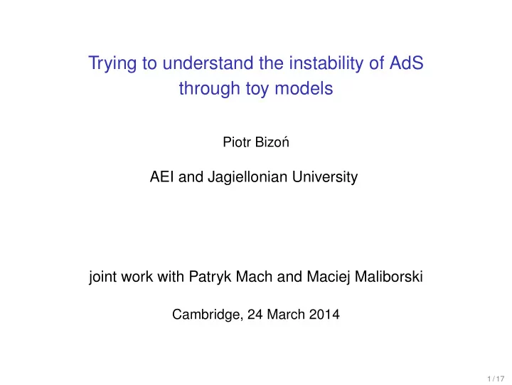 trying to understand the instability of ads through toy