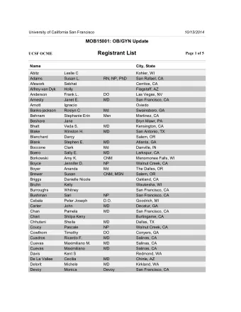 Registrant List  Page 1 of 5  UCSF OCME  Name  City, State  Abitz  Leslie C  Kohler, WI  1  2
