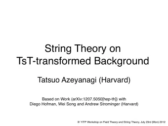 String Theory on  TsT-transformed Background  Tatsuo Azeyanagi (Harvard)  Based on Work