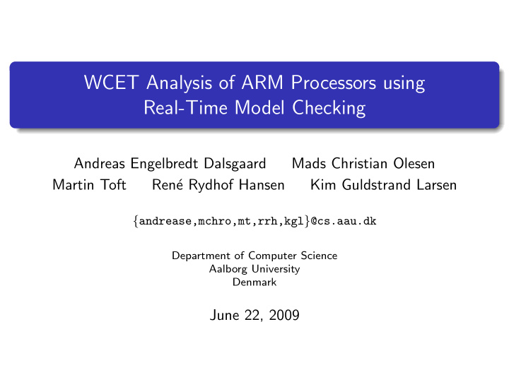 wcet analysis of arm processors using real time model