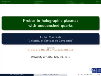 Probes in holographic plasmas  with unquenched quarks  Liuba Mazzanti  (University of Santiago de