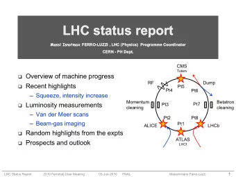LHC status report  LHC status report  Massi  Massi Isnotmax Isnotmax FERRO  FERRO-LUZZI , LHC