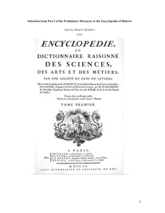 Selections from Part I of the Preliminary Discourse to the Encyclopedia of Diderot  Jean Le Rond