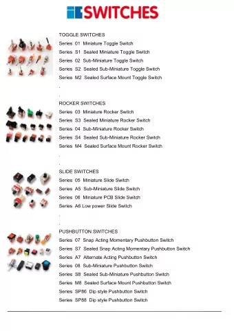 TOGGLE SWITCHES  Series  01  Miniature Toggle Switch  Series  S1  Sealed Miniature Toggle Switch