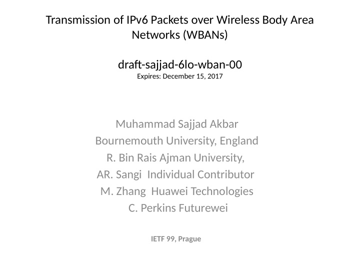 transmission of ipv6 packets over wireless body area