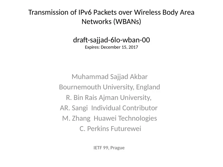 transmission of ipv6 packets over wireless body area